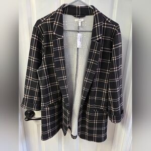 Maurices Cream & Black Plaid Open-Front Blazer – Size XXL